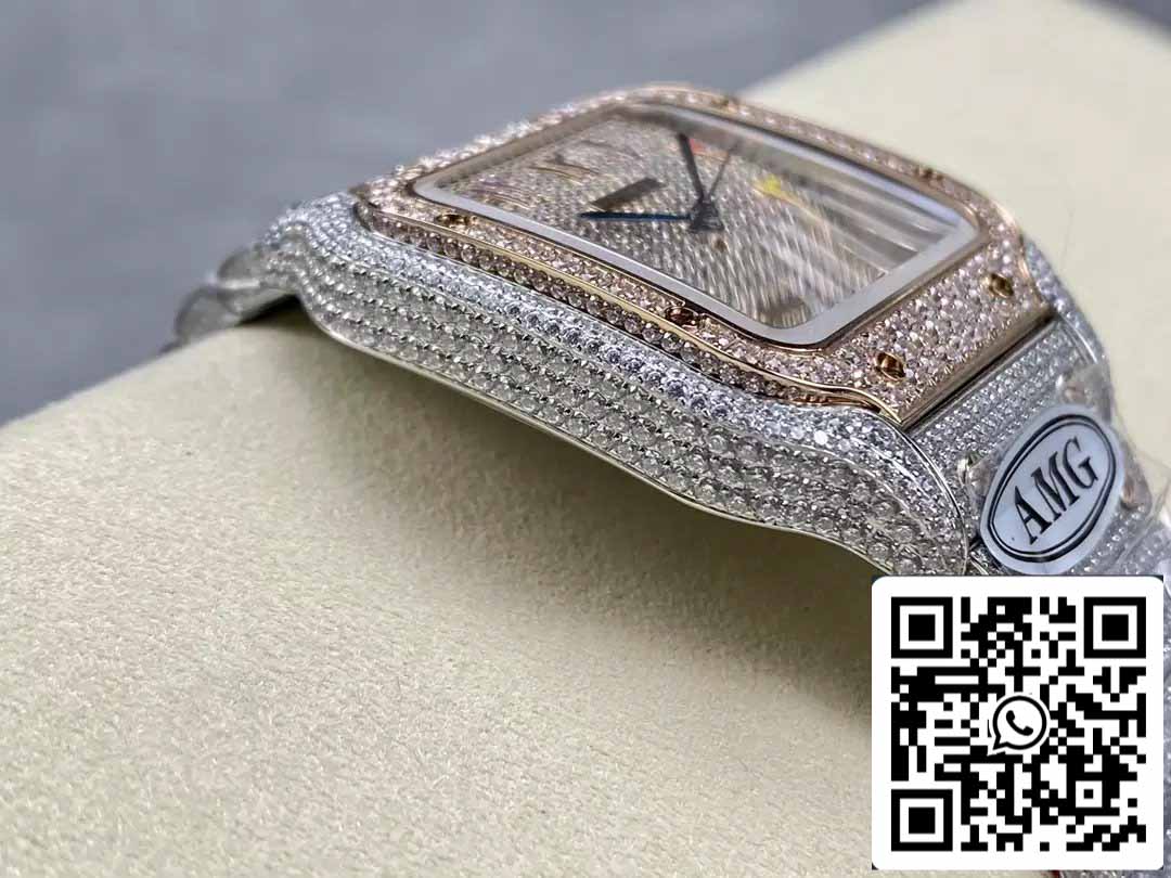 Santos De Cartier Orologi con diamanti Numerico Colore Quadrante in oro rosa 1:1 Migliore edizione AMG Factory Swarovski Stone