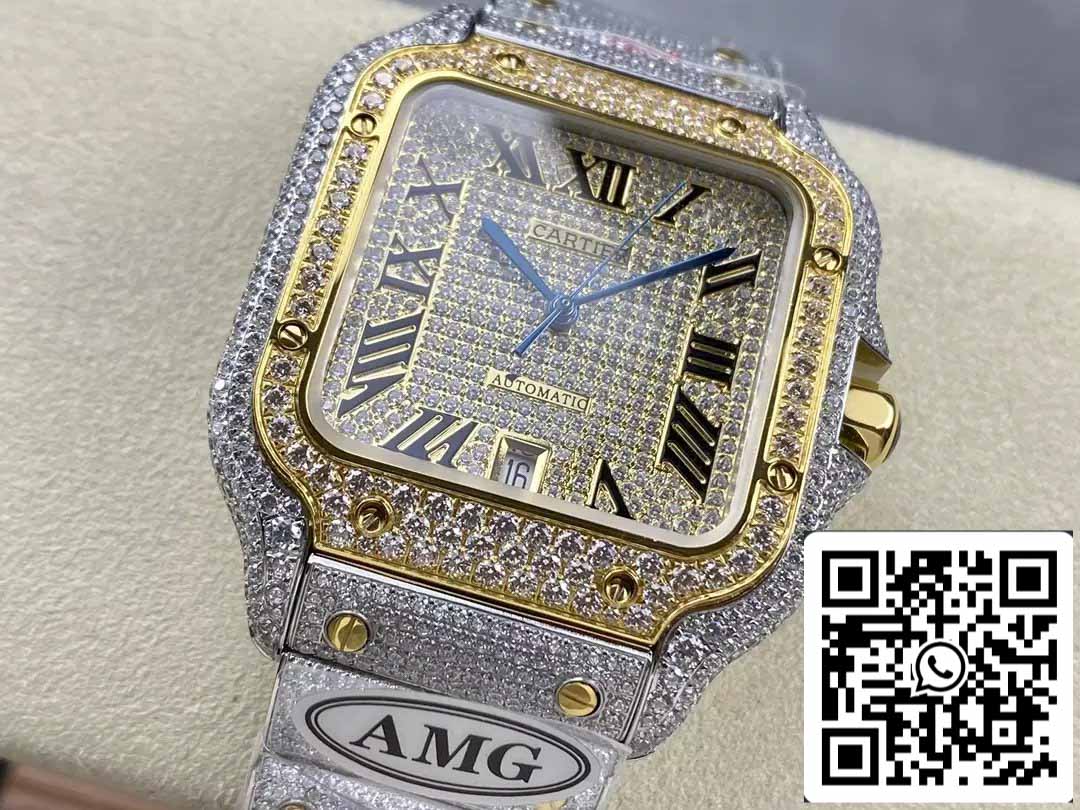 Santos De Cartier Diamante Número romano Esfera Oro amarillo 1:1 Mejor edición AMG Factory Swarovski Piedra