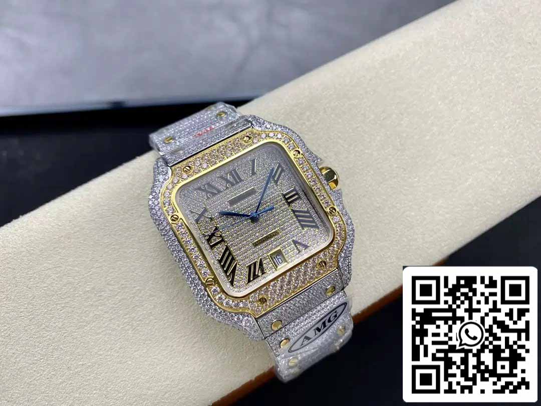 Santos De Cartier Diamante Número romano Esfera Oro amarillo 1:1 Mejor edición AMG Factory Swarovski Piedra