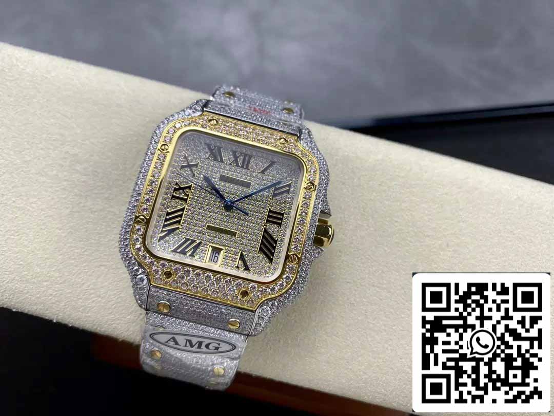 Santos De Cartier Diamante Número romano Esfera Oro amarillo 1:1 Mejor edición AMG Factory Swarovski Piedra