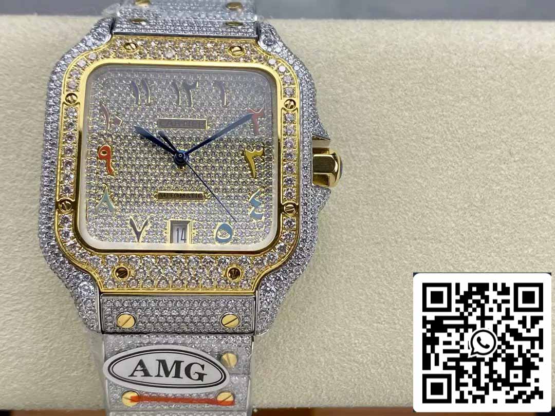 Santos De Cartier Diamant Numérique Cadran Couleur Or Jaune 1:1 Meilleure Édition AMG Factory Swarovski Stone