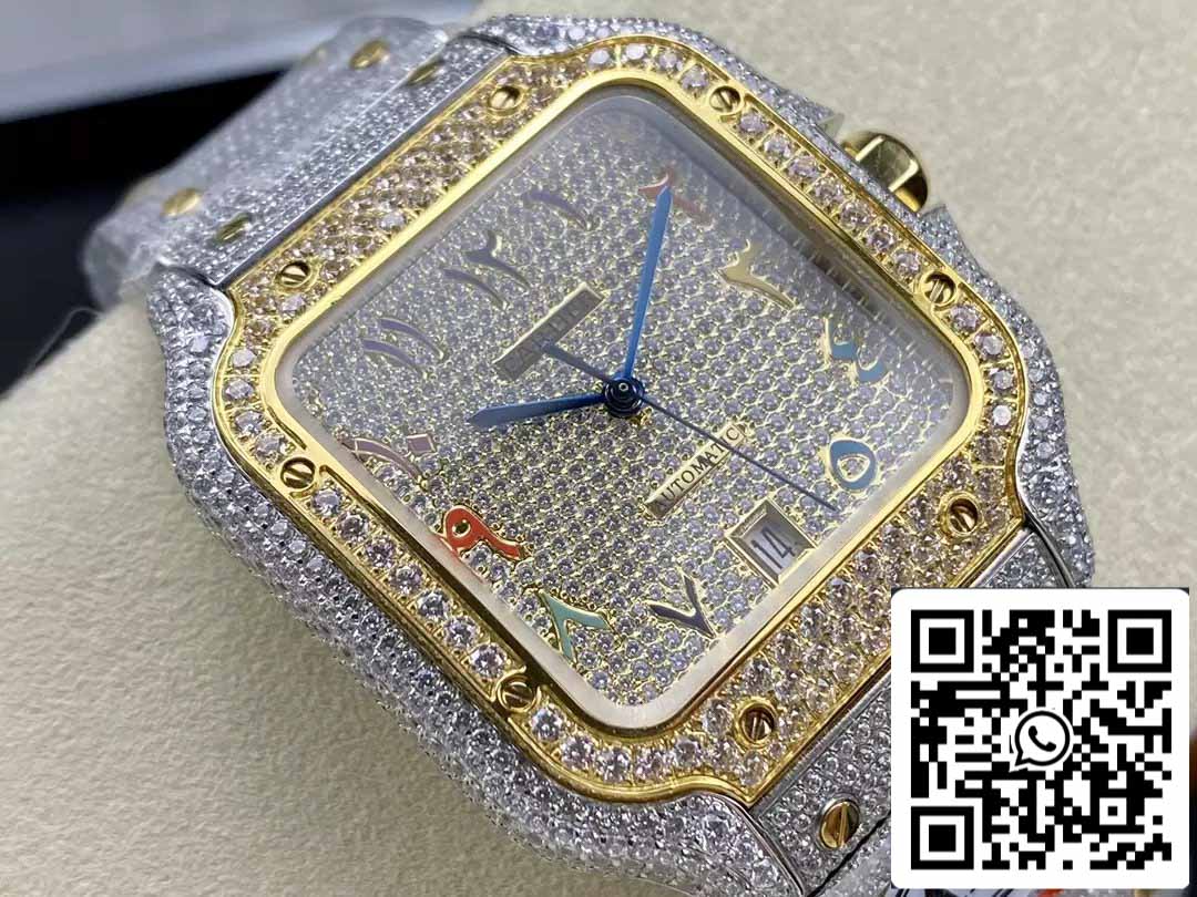 Santos De Cartier Diamant Numérique Cadran Couleur Or Jaune 1:1 Meilleure Édition AMG Factory Swarovski Stone