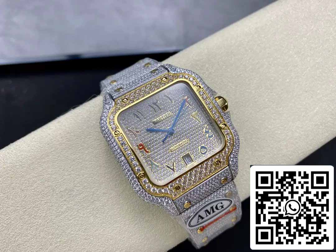 Santos De Cartier Diamant Numérique Cadran Couleur Or Jaune 1:1 Meilleure Édition AMG Factory Swarovski Stone