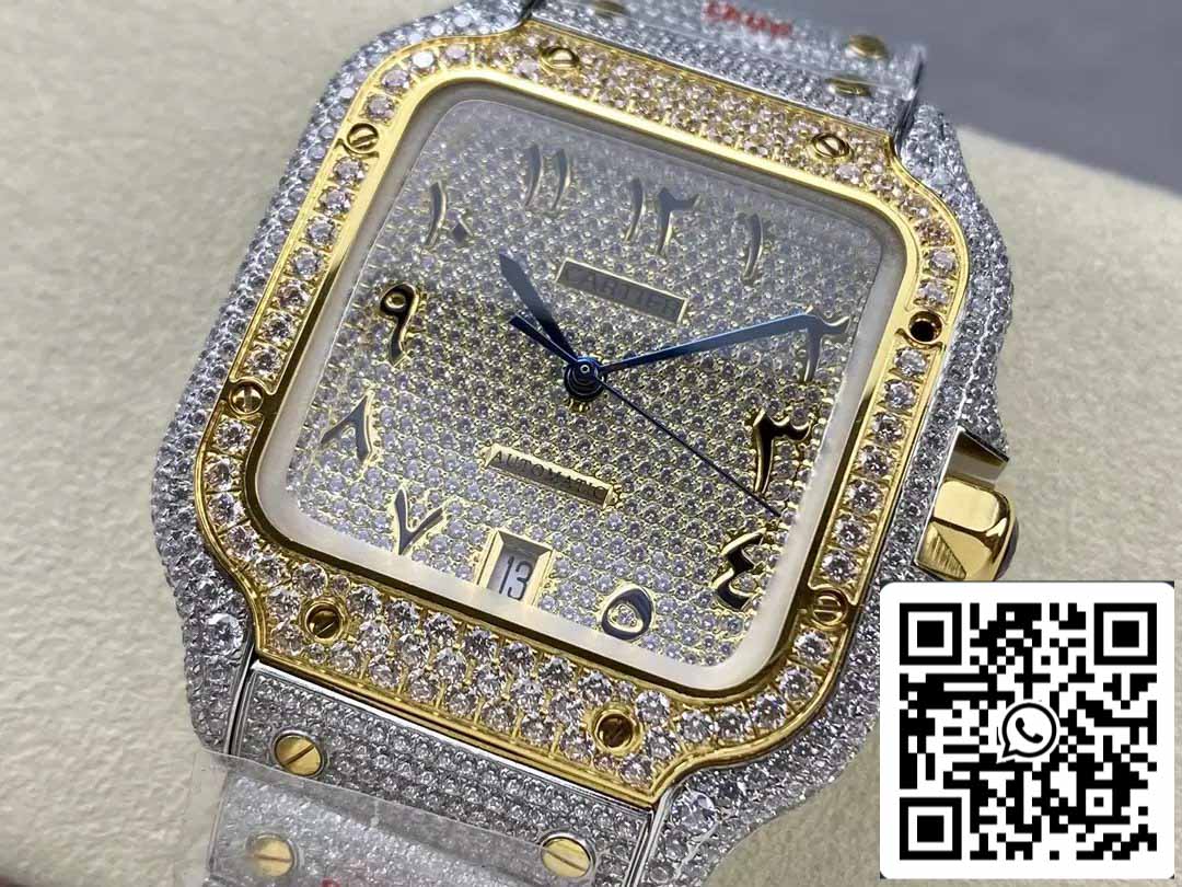 Santos De Cartier quadrante numerico con diamanti in oro giallo 1:1 Best Edition AMG Factory Swarovski Stone