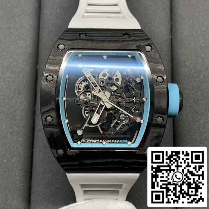 RICHARD MILLE RM055 NTPT Fibre de carbone 1:1 Meilleure édition BBR Factory [V3] Bracelet en caoutchouc blanc