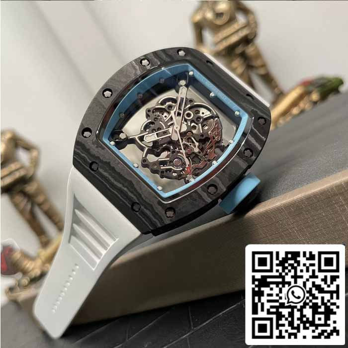 RICHARD MILLE RM055 NTPT Fibre de carbone 1:1 Meilleure édition BBR Factory [V3] Bracelet en caoutchouc blanc