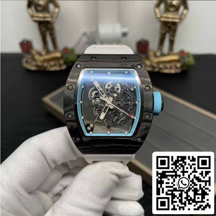 RICHARD MILLE RM055 NTPT Fibre de carbone 1:1 Meilleure édition BBR Factory [V3] Bracelet en caoutchouc blanc