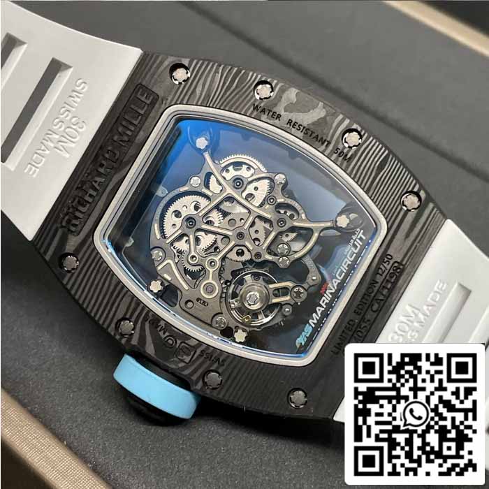 RICHARD MILLE RM055 NTPT Fibre de carbone 1:1 Meilleure édition BBR Factory [V3] Bracelet en caoutchouc blanc