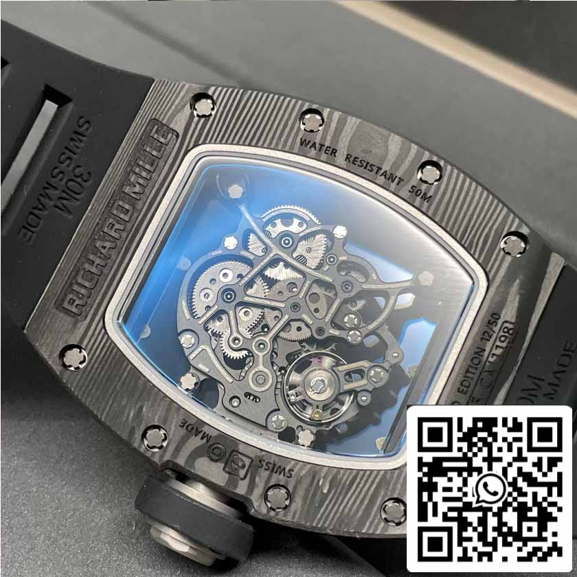 RICHARD MILLE RM055 NTPT Fibre de carbone 1:1 Meilleure édition BBR Factory [V3] Bracelet en caoutchouc noir