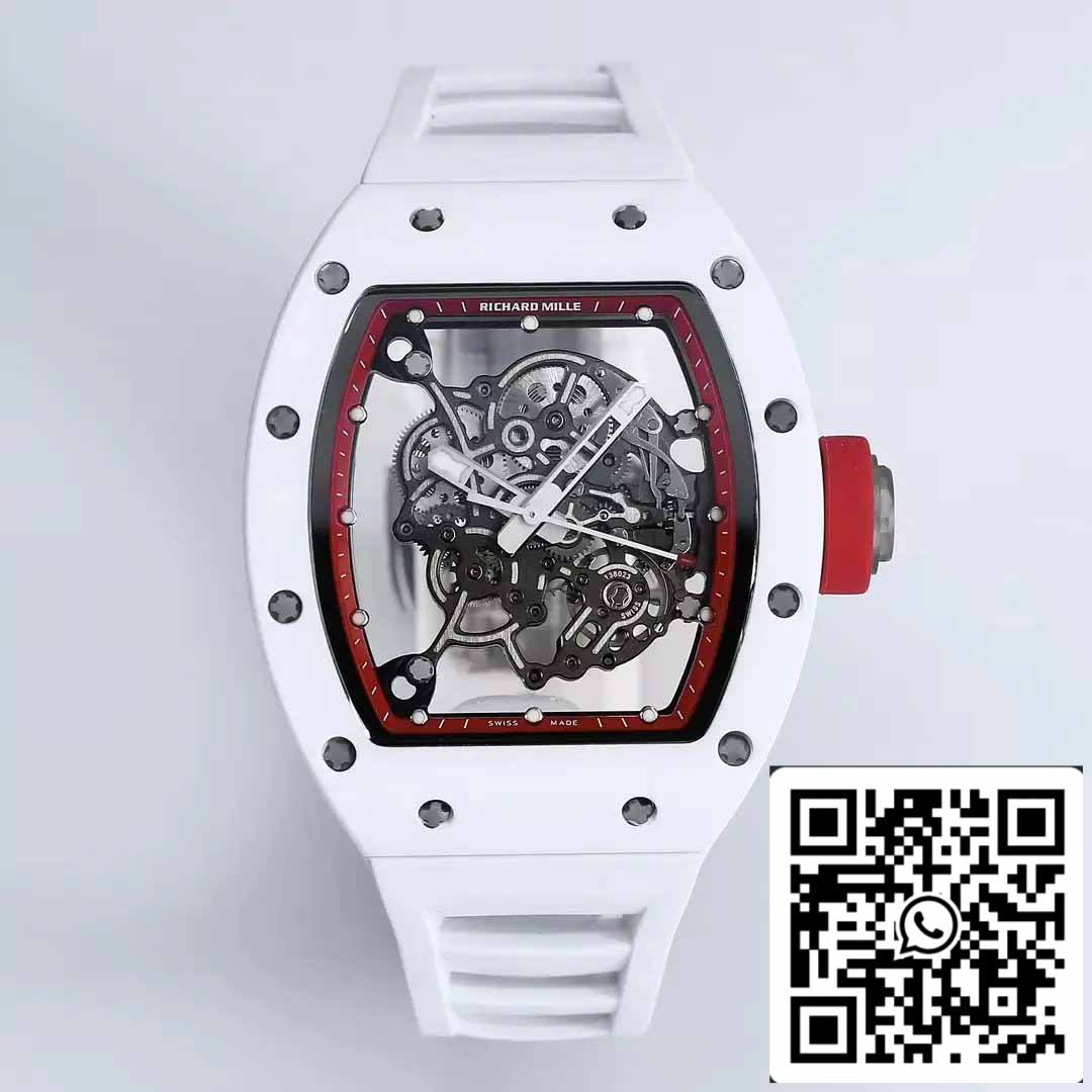 RICHARD MILLE RM055 Boîtier en céramique 1:1 Meilleure édition BBR Factory [V3] Bracelet en caoutchouc blanc 