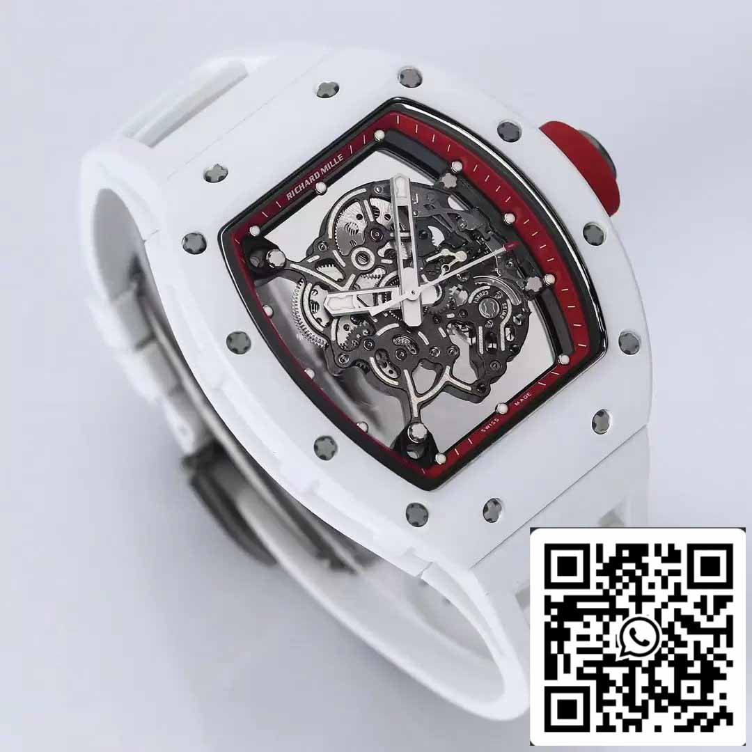 RICHARD MILLE RM055 Boîtier en céramique 1:1 Meilleure édition BBR Factory [V3] Bracelet en caoutchouc blanc 