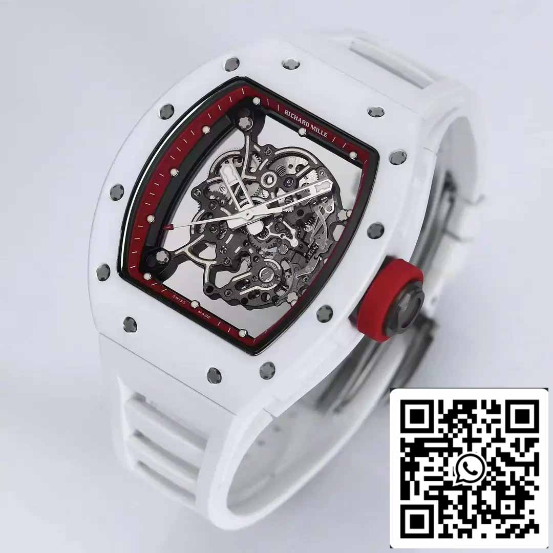 RICHARD MILLE RM055 Boîtier en céramique 1:1 Meilleure édition BBR Factory [V3] Bracelet en caoutchouc blanc 