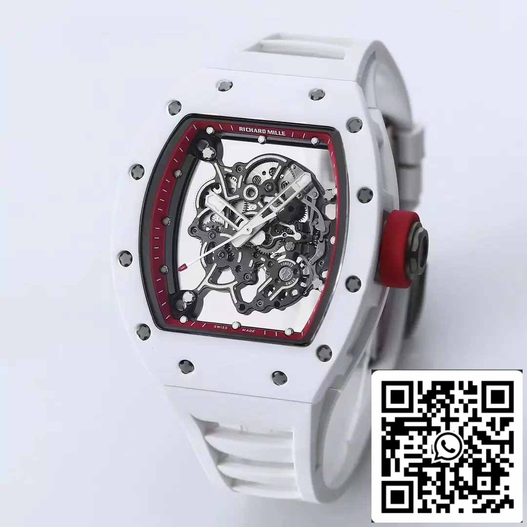 RICHARD MILLE RM055 Boîtier en céramique 1:1 Meilleure édition BBR Factory [V3] Bracelet en caoutchouc blanc 