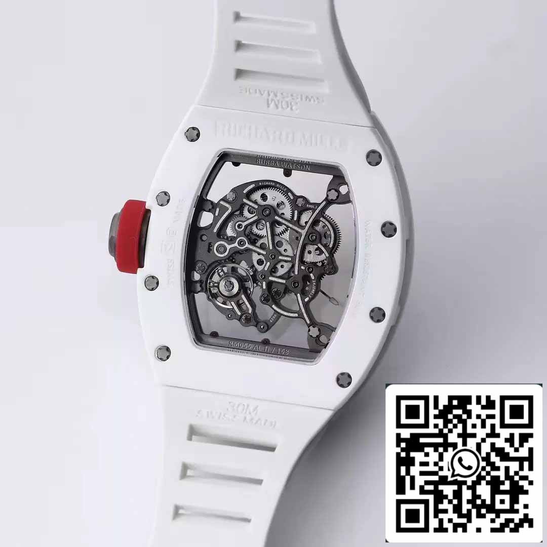 RICHARD MILLE RM055 Boîtier en céramique 1:1 Meilleure édition BBR Factory [V3] Bracelet en caoutchouc blanc 