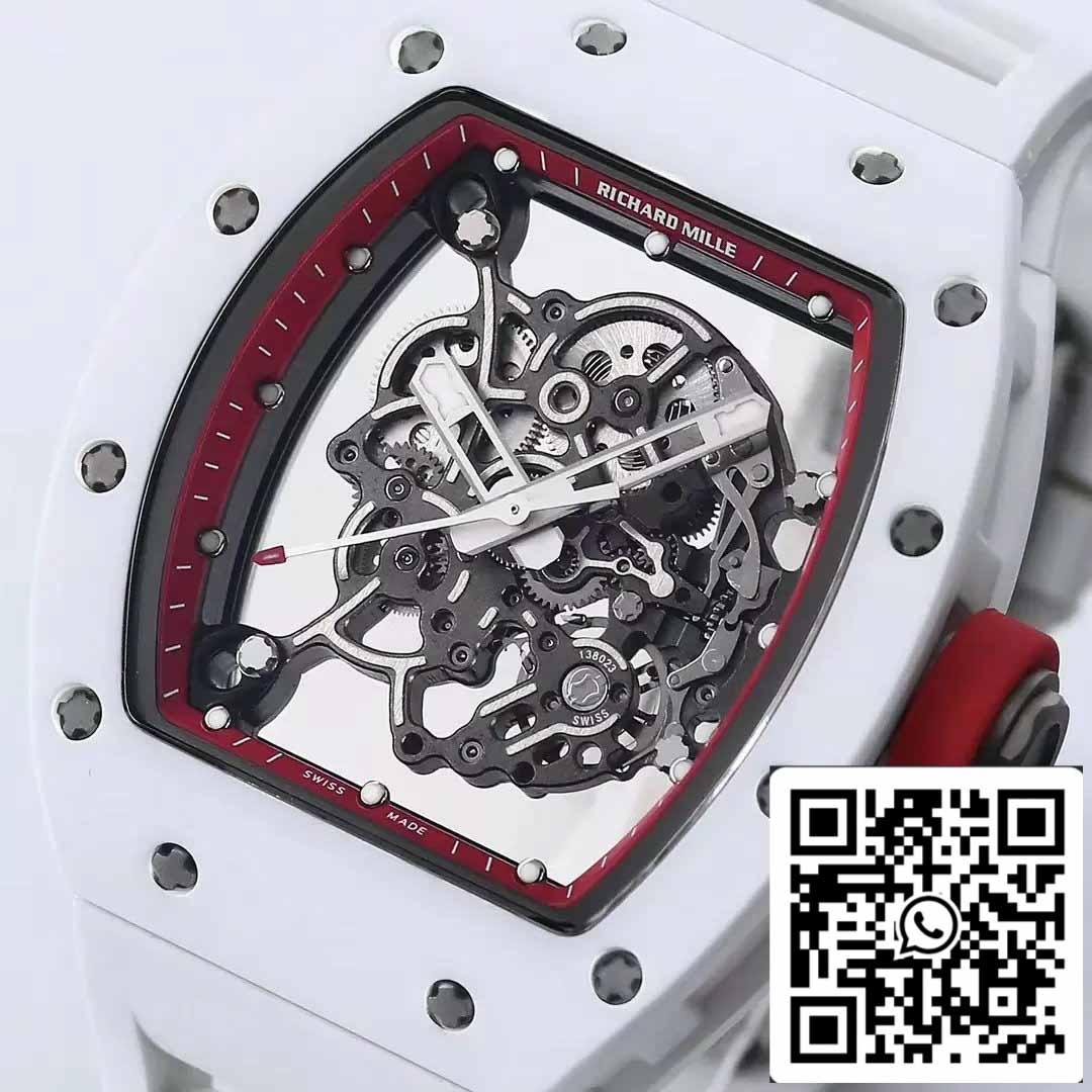 RICHARD MILLE RM055 Boîtier en céramique 1:1 Meilleure édition BBR Factory [V3] Bracelet en caoutchouc blanc 