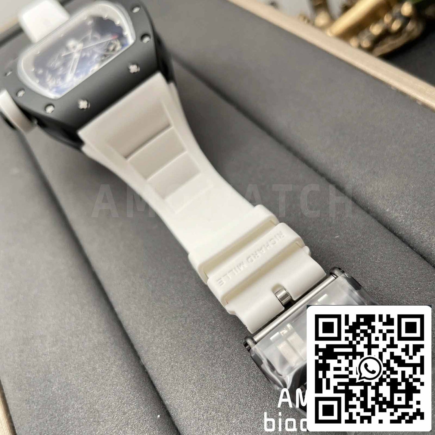 BBR Factory [V3] RICHARD MILLE RM055 RM-055 Boîtier en céramique noire Bracelet en caoutchouc blanc 