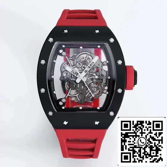 BBR Factory [V3] RICHARD MILLE RM055 RM-055 Boîtier en céramique noire Bracelet en caoutchouc rouge 