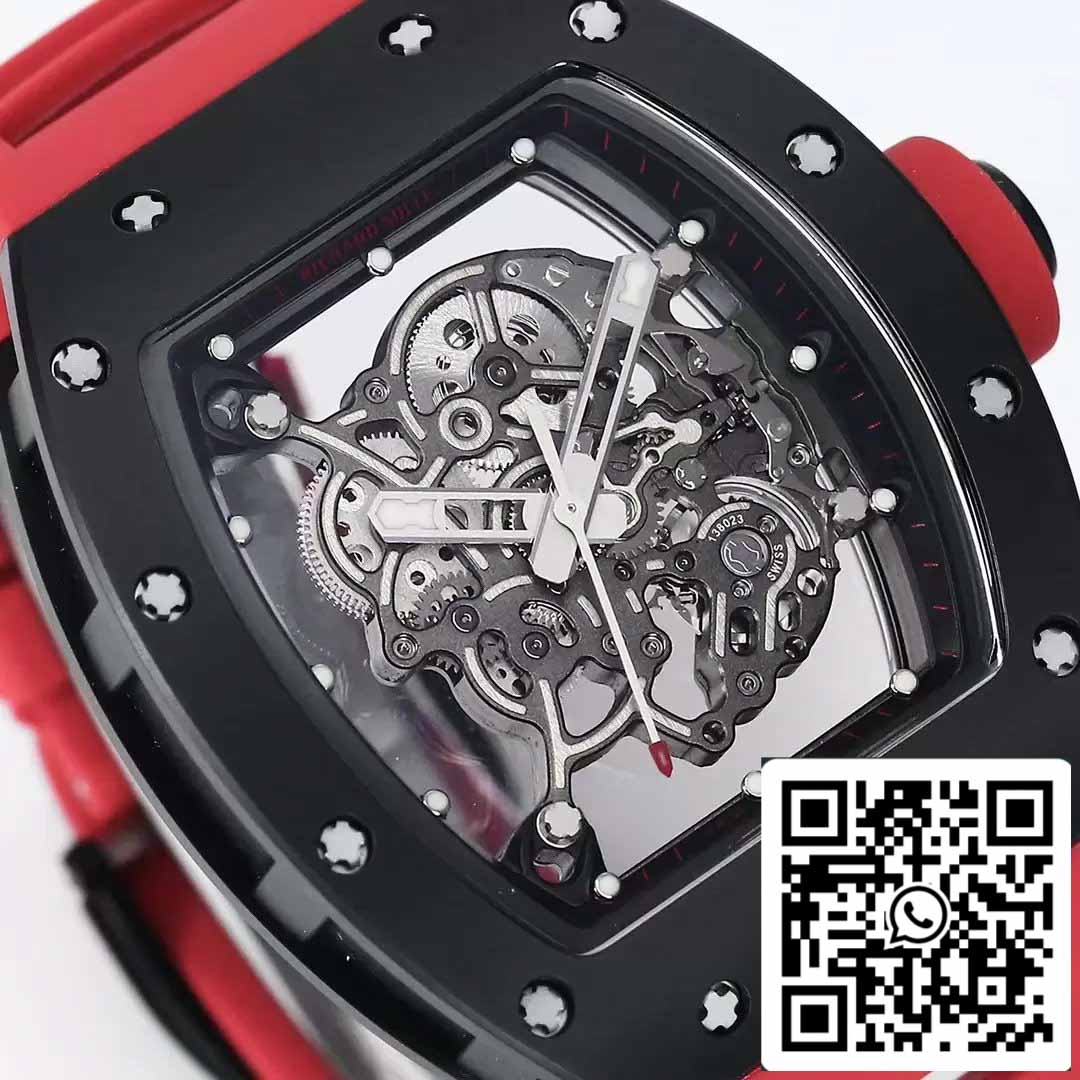 BBR Factory [V3] RICHARD MILLE  RM055 RM-055 Black Ceramic Case Red Rubber Strap