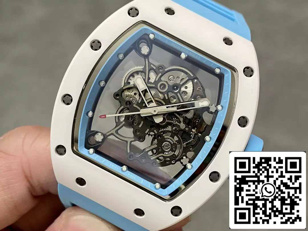 RICHARD MILLE RM055 Boîtier en céramique 1:1 Meilleure édition BBR Factory [V3] Bracelet en caoutchouc bleu 