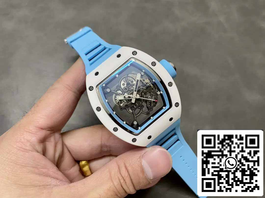 RICHARD MILLE RM055 Boîtier en céramique 1:1 Meilleure édition BBR Factory [V3] Bracelet en caoutchouc bleu 