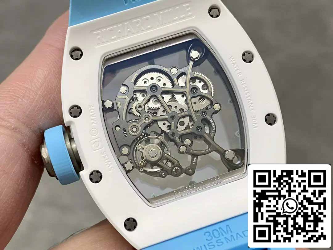 RICHARD MILLE RM055 Boîtier en céramique 1:1 Meilleure édition BBR Factory [V3] Bracelet en caoutchouc bleu 