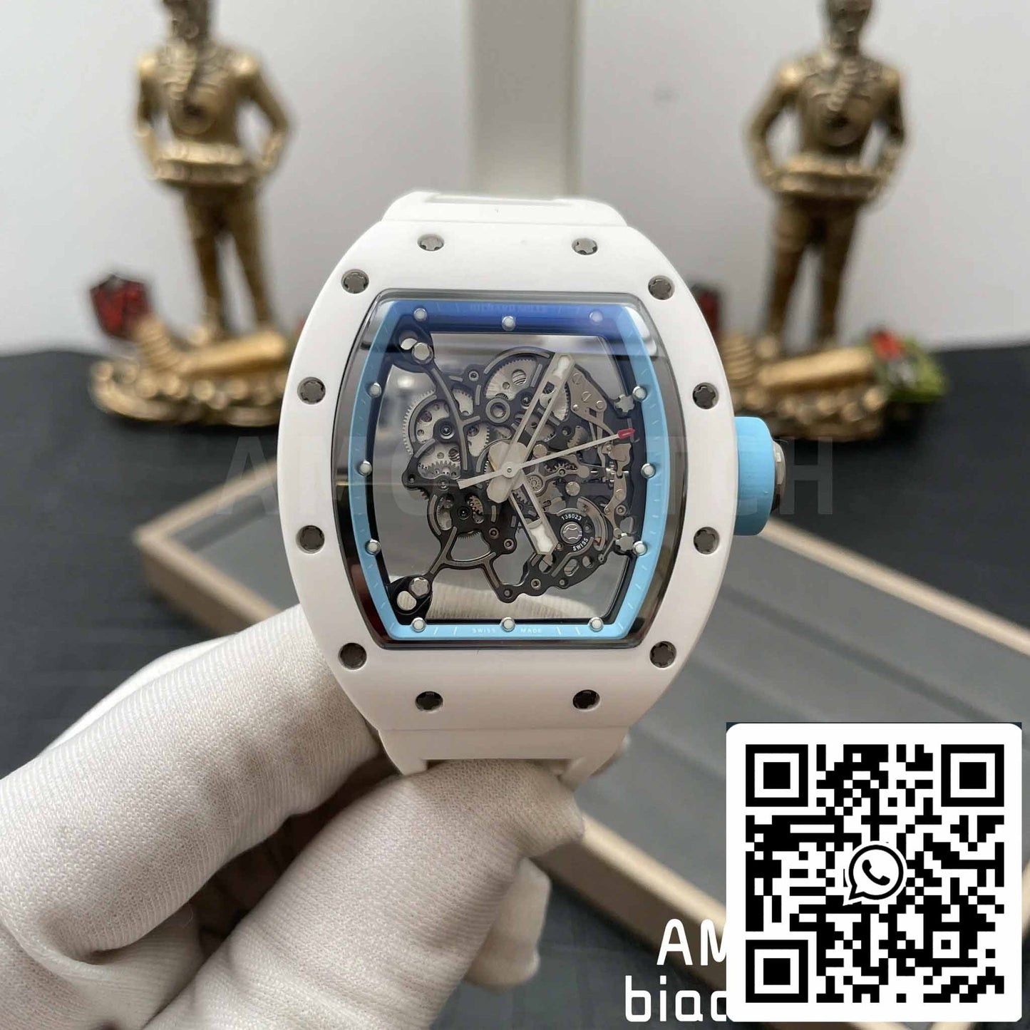 RICHARD MILLE RM055 Caixa de cerâmica branca 1:1 Best Edition BBR Factory [V3] Pulseira de borracha branca 