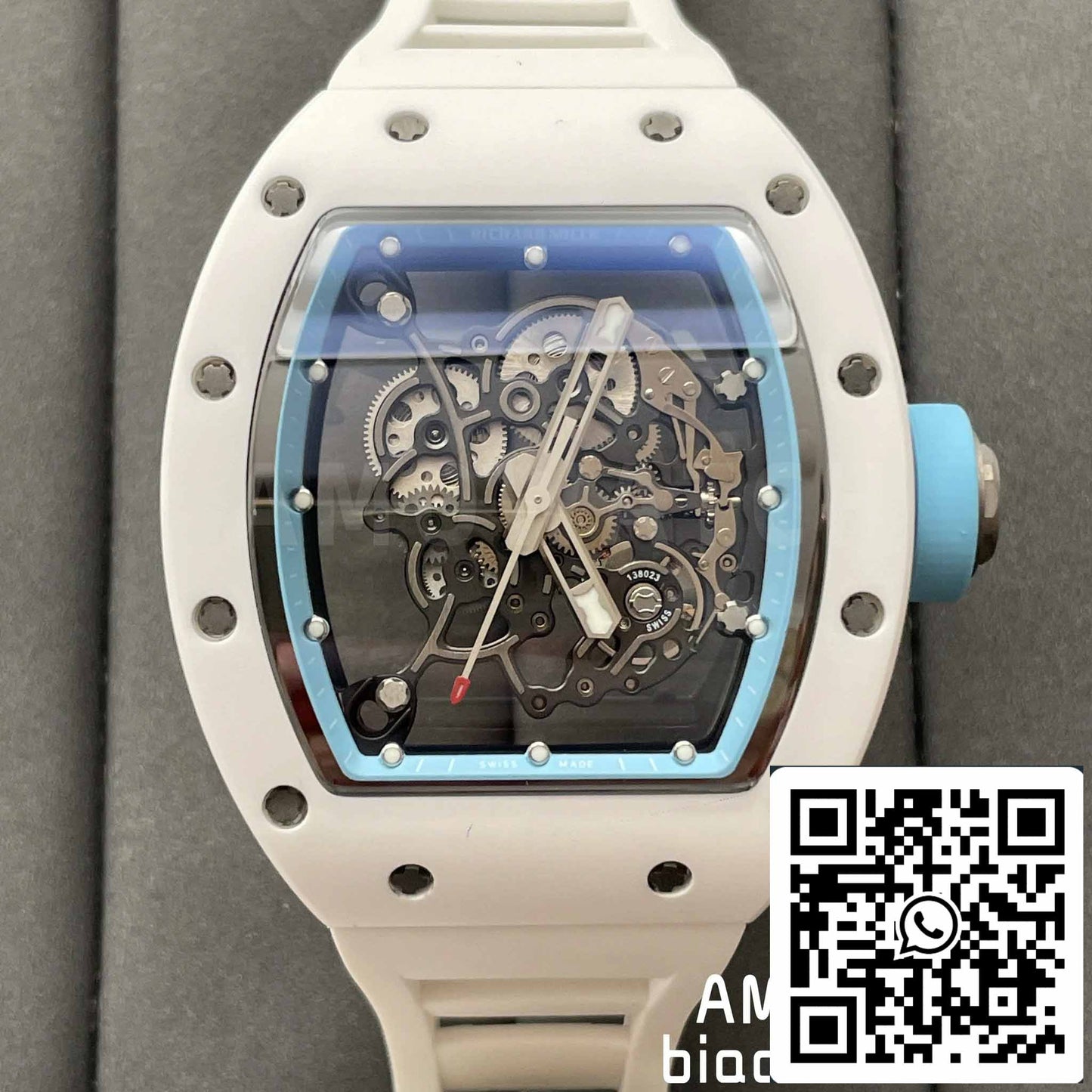 RICHARD MILLE RM055 Caixa de cerâmica branca 1:1 Best Edition BBR Factory [V3] Pulseira de borracha branca 