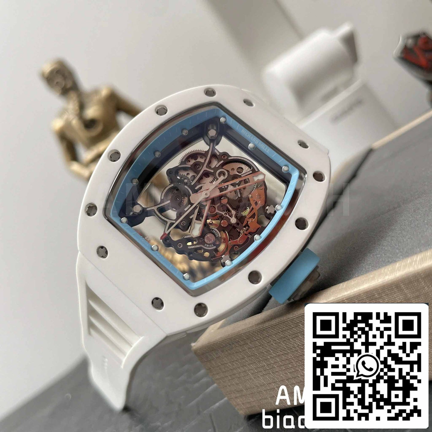 RICHARD MILLE RM055 Caixa de cerâmica branca 1:1 Best Edition BBR Factory [V3] Pulseira de borracha branca 