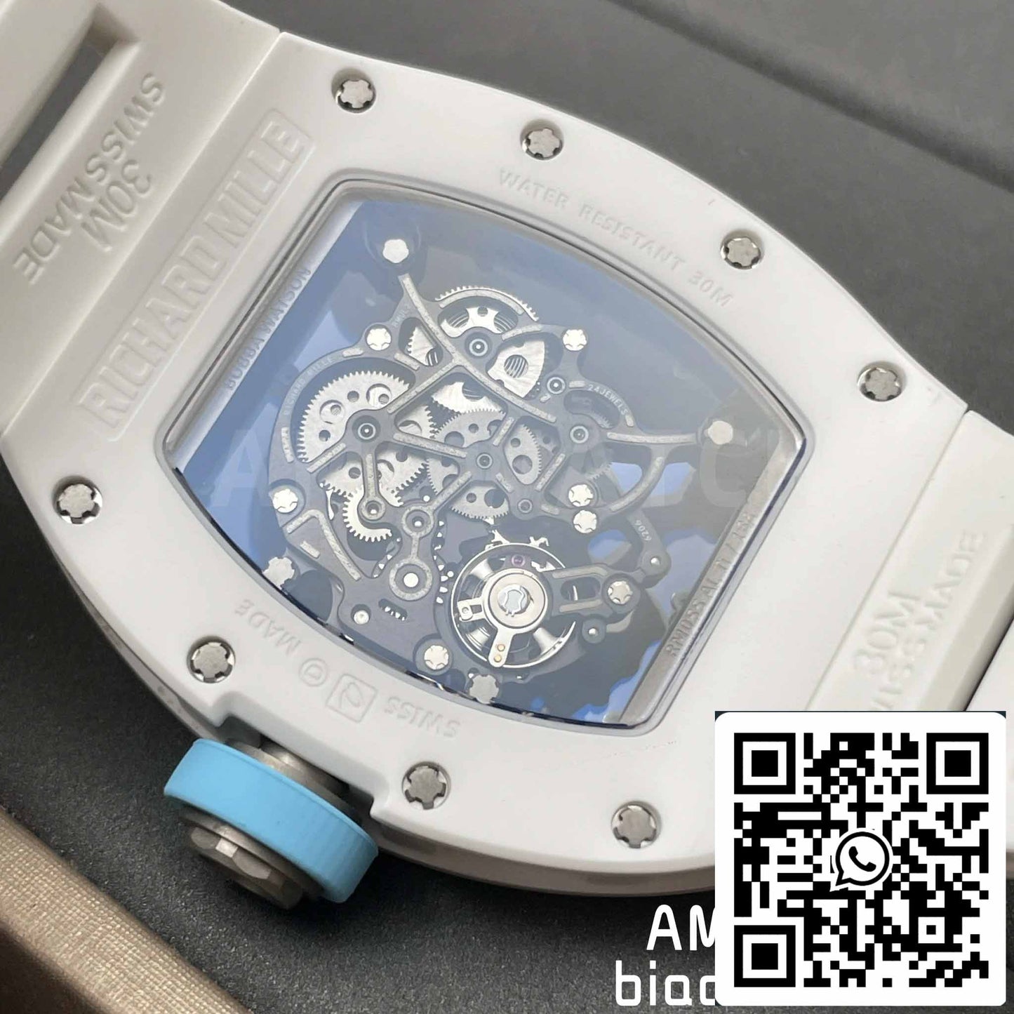 RICHARD MILLE RM055 Caixa de cerâmica branca 1:1 Best Edition BBR Factory [V3] Pulseira de borracha branca 