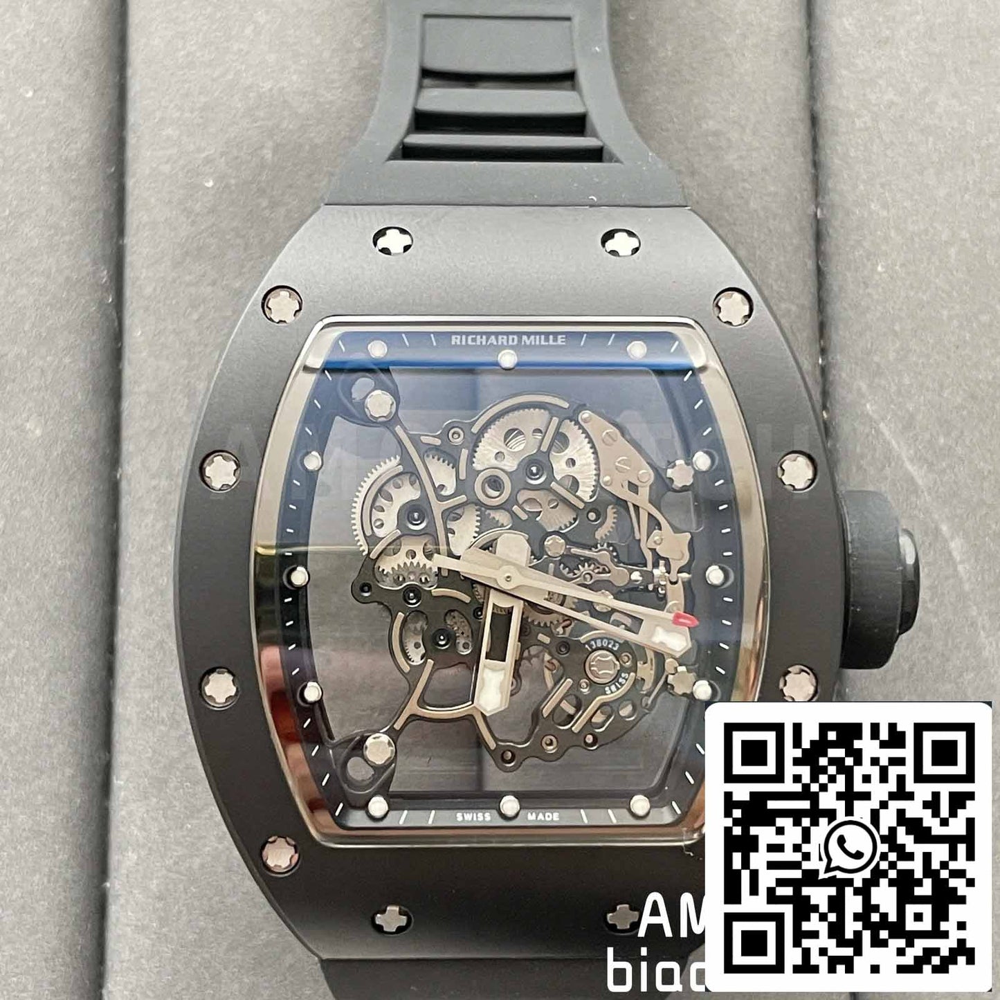 BBR Factory [V3] RICHARD MILLE RM055 RM-055 Boîtier en céramique noire Bracelet en caoutchouc noir 