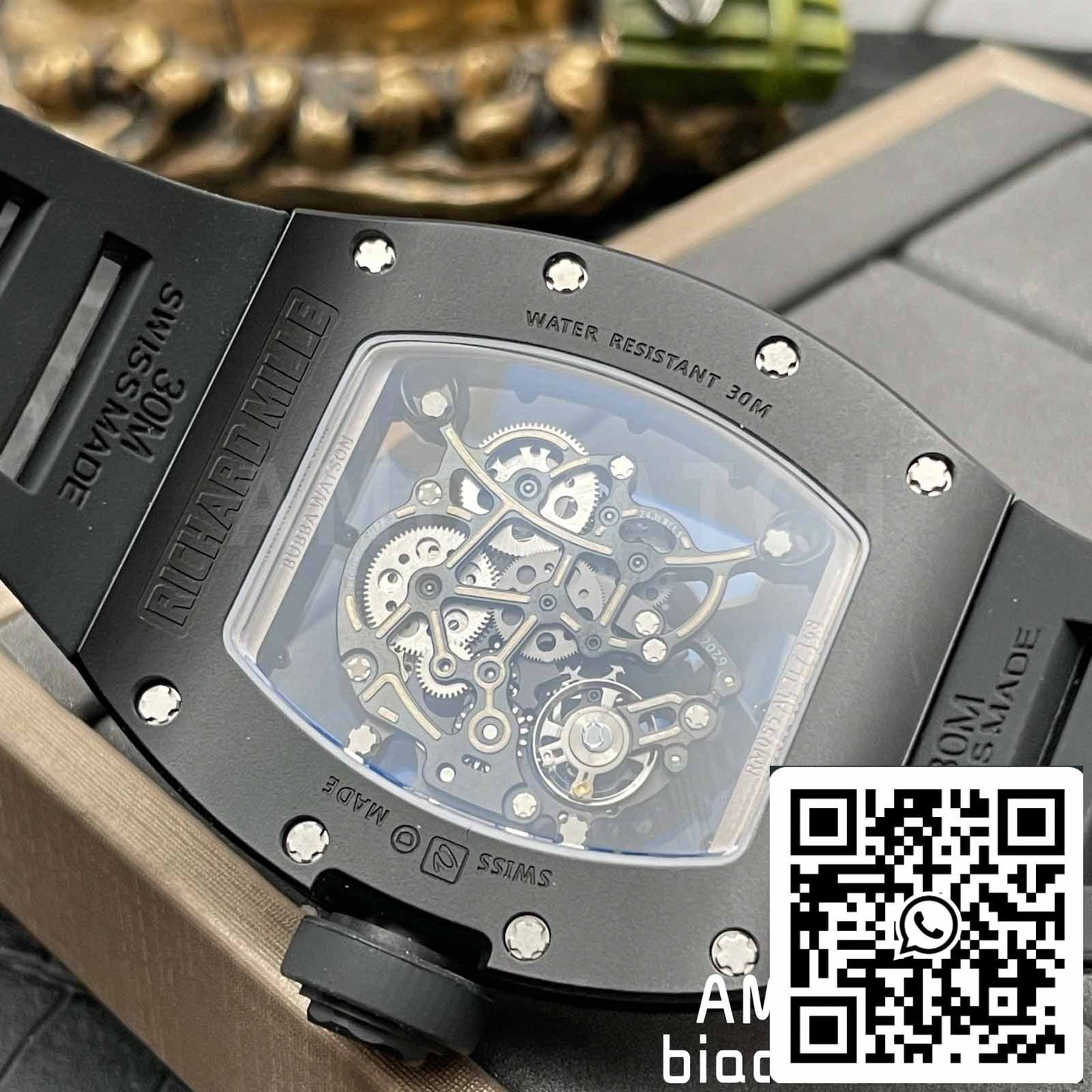 BBR Factory [V3] RICHARD MILLE RM055 RM-055 Boîtier en céramique noire Bracelet en caoutchouc noir 