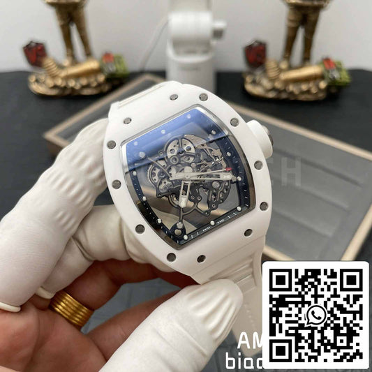 RICHARD MILLE RM055 Boîtier en céramique blanche 1:1 Meilleure édition BBR Factory [V3] Bracelet en caoutchouc 