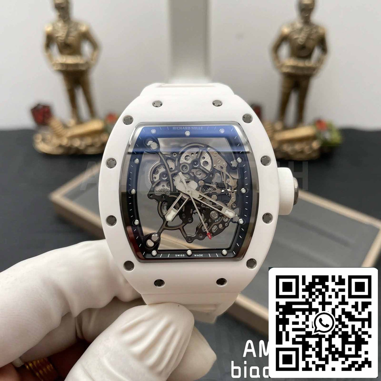 RICHARD MILLE RM055 Boîtier en céramique blanche 1:1 Meilleure édition BBR Factory [V3] Bracelet en caoutchouc 