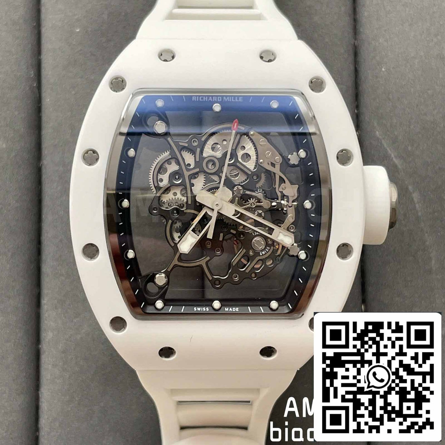 RICHARD MILLE RM055 Boîtier en céramique blanche 1:1 Meilleure édition BBR Factory [V3] Bracelet en caoutchouc 