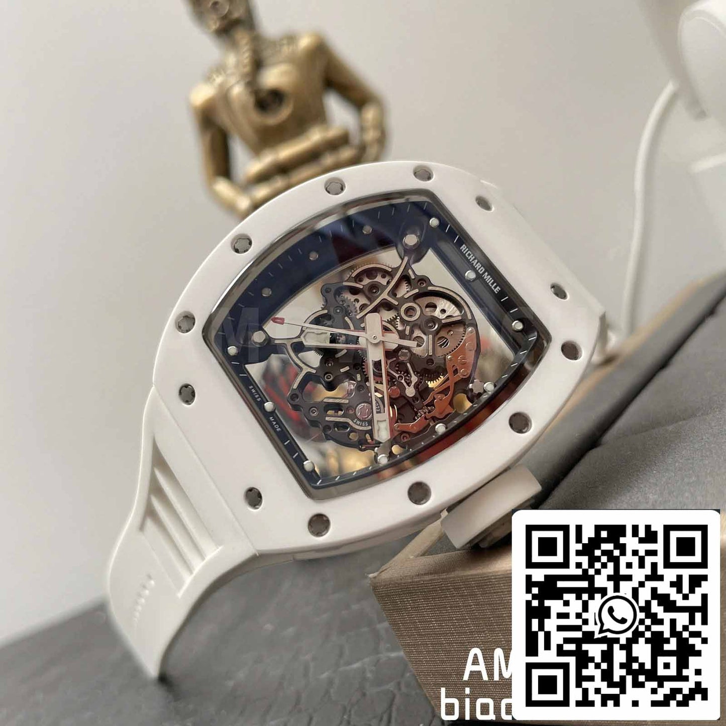 RICHARD MILLE RM055 Boîtier en céramique blanche 1:1 Meilleure édition BBR Factory [V3] Bracelet en caoutchouc 