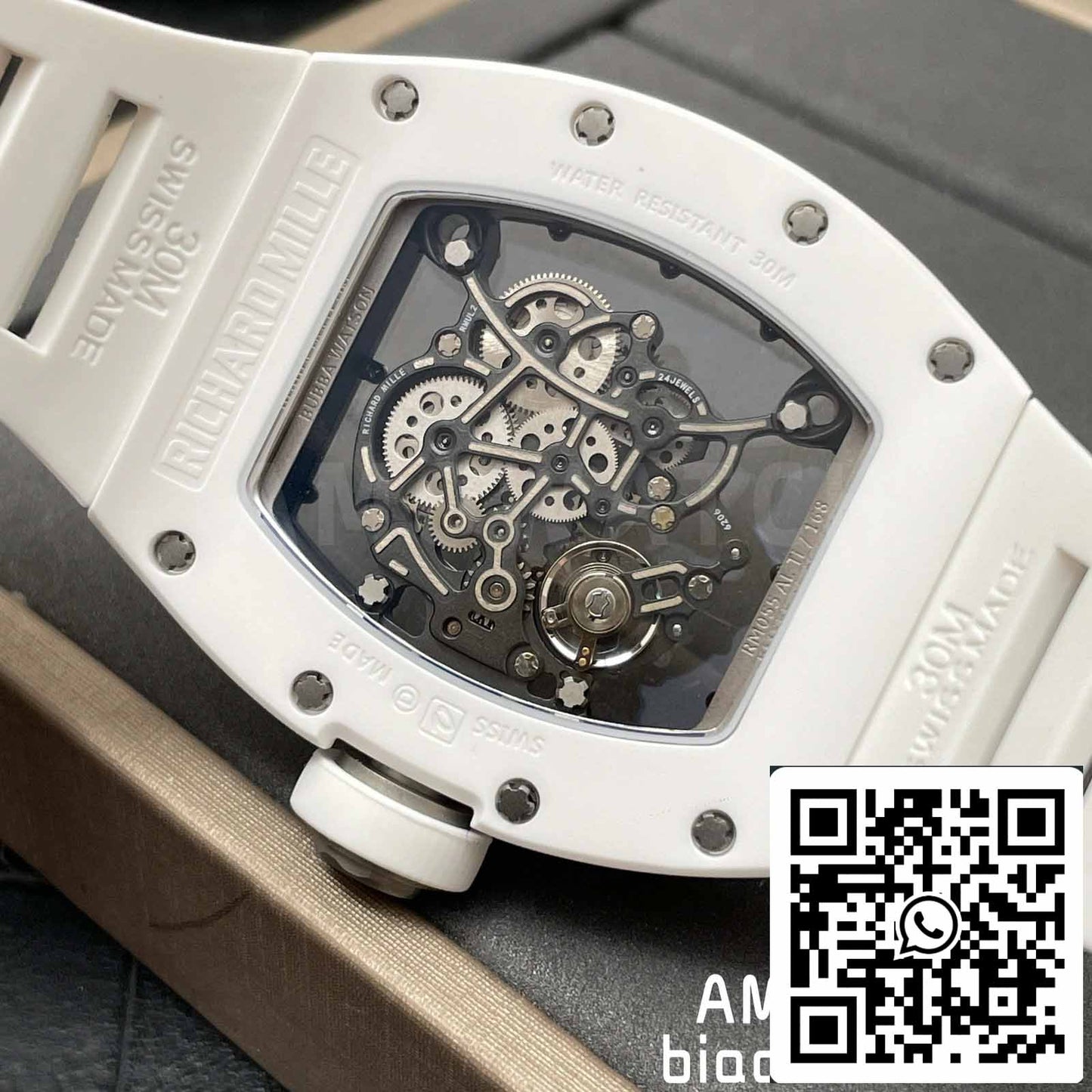 RICHARD MILLE RM055 Boîtier en céramique blanche 1:1 Meilleure édition BBR Factory [V3] Bracelet en caoutchouc 