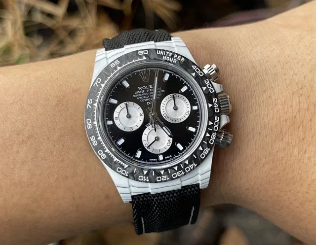 【 Versão modificada DIW de movimento 4130】 Série Rolex Cosmograph Daytona com caixa de fibra de carbono branca