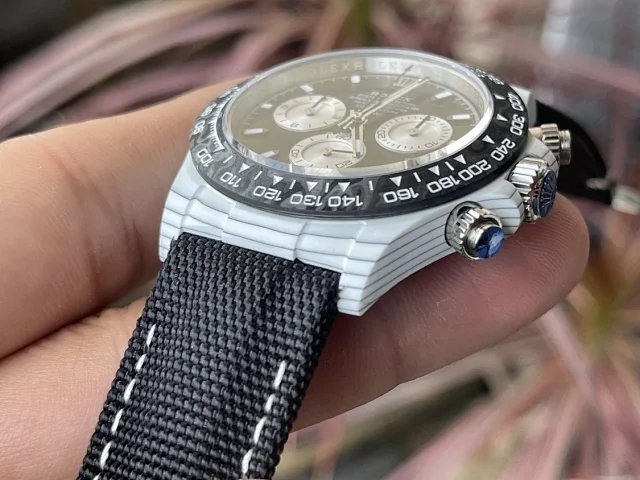 【 Versão modificada DIW de movimento 4130】 Série Rolex Cosmograph Daytona com caixa de fibra de carbono branca