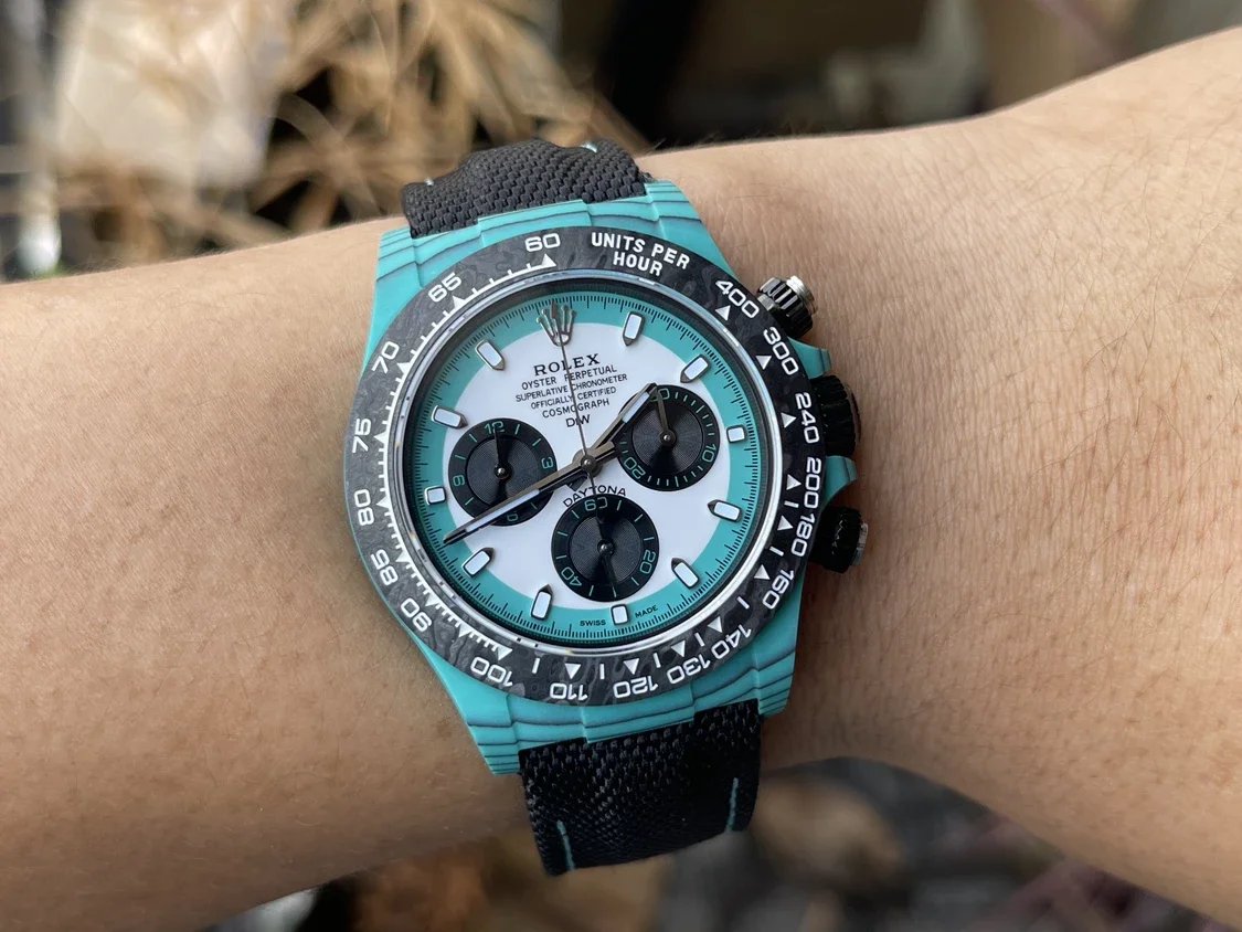 Rolex Cosmograph Daytona-Serie mit blauem Carbonfasergehäuse 【4130 Uhrwerk DIW, modifizierte Version】