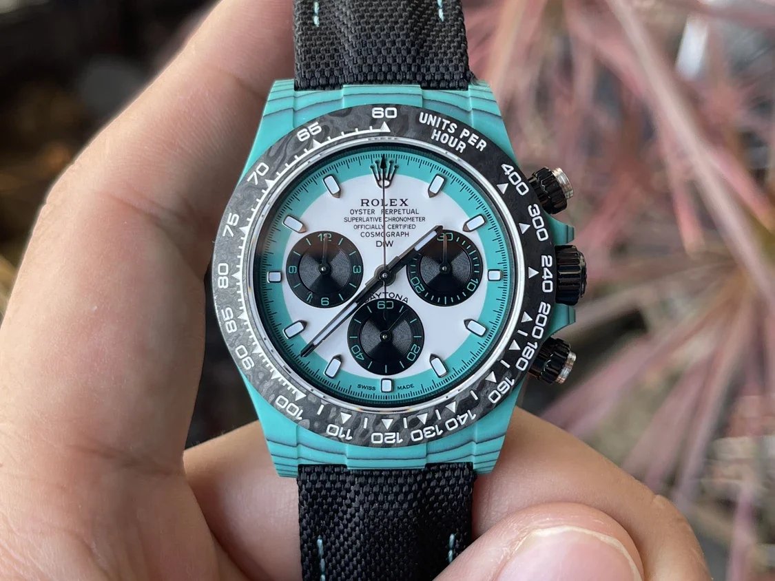 Rolex Cosmograph Daytona-Serie mit blauem Carbonfasergehäuse 【4130 Uhrwerk DIW, modifizierte Version】