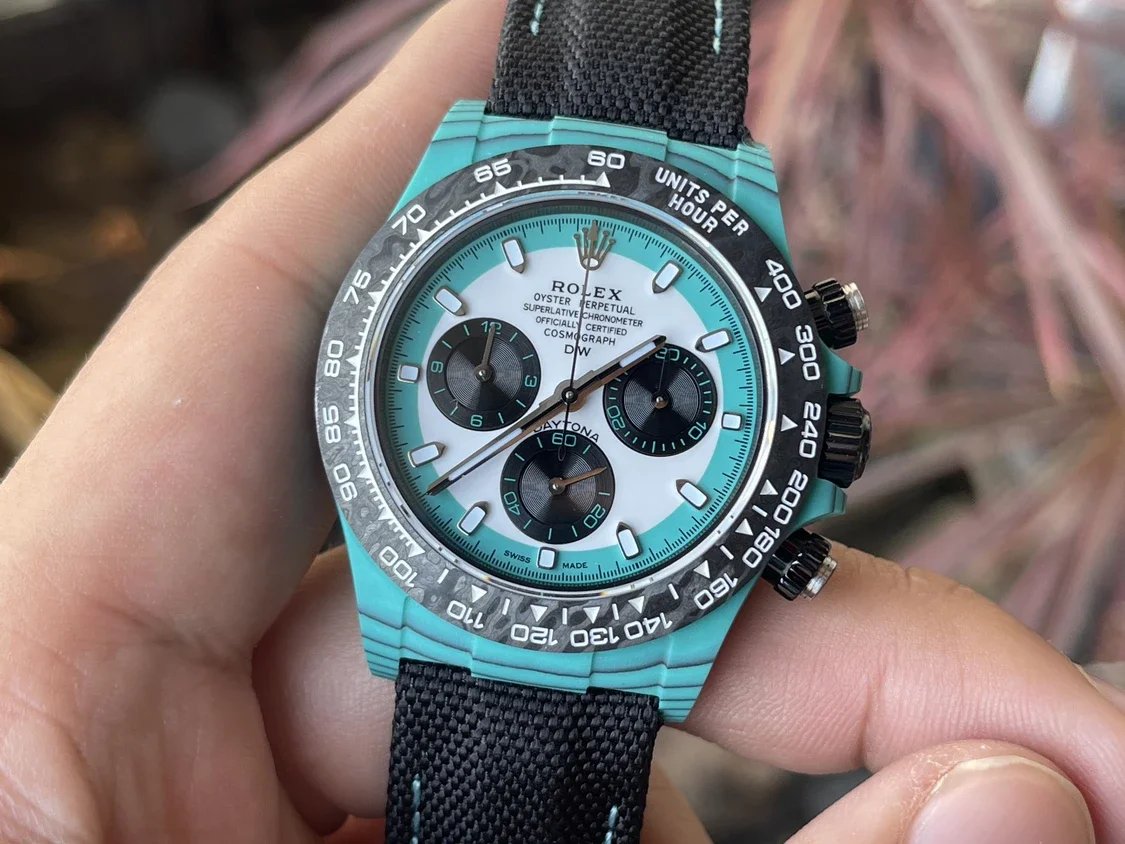 Rolex Cosmograph Daytona-Serie mit blauem Carbonfasergehäuse 【4130 Uhrwerk DIW, modifizierte Version】