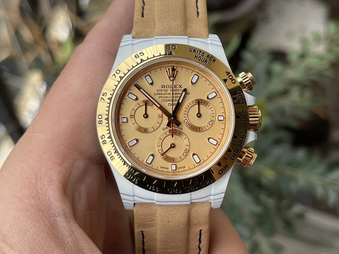 【4130 movimento DIW versão modificada】Rolex Cosmograph Daytona Series mostrador amarelo caixa de fibra de carbono