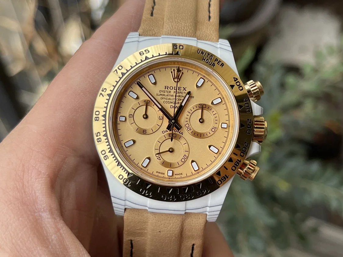 【4130 movimento DIW versão modificada】Rolex Cosmograph Daytona Series mostrador amarelo caixa de fibra de carbono