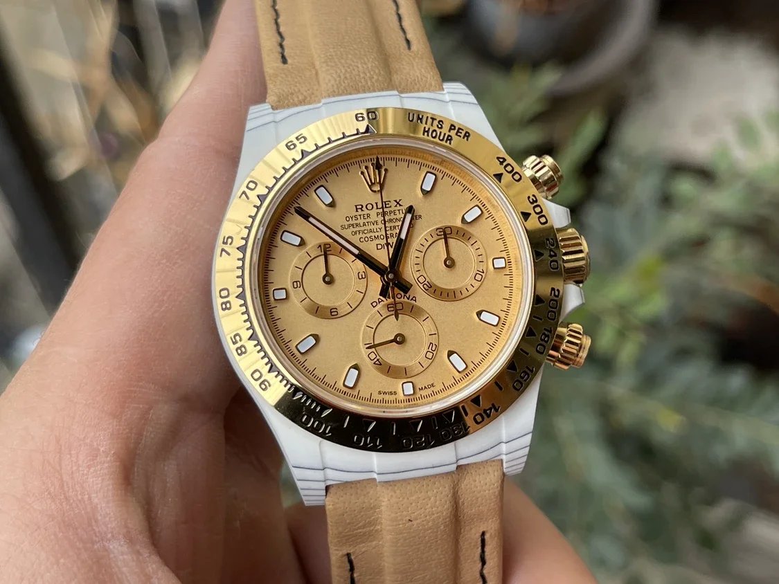 【4130 movimento DIW versão modificada】Rolex Cosmograph Daytona Series mostrador amarelo caixa de fibra de carbono