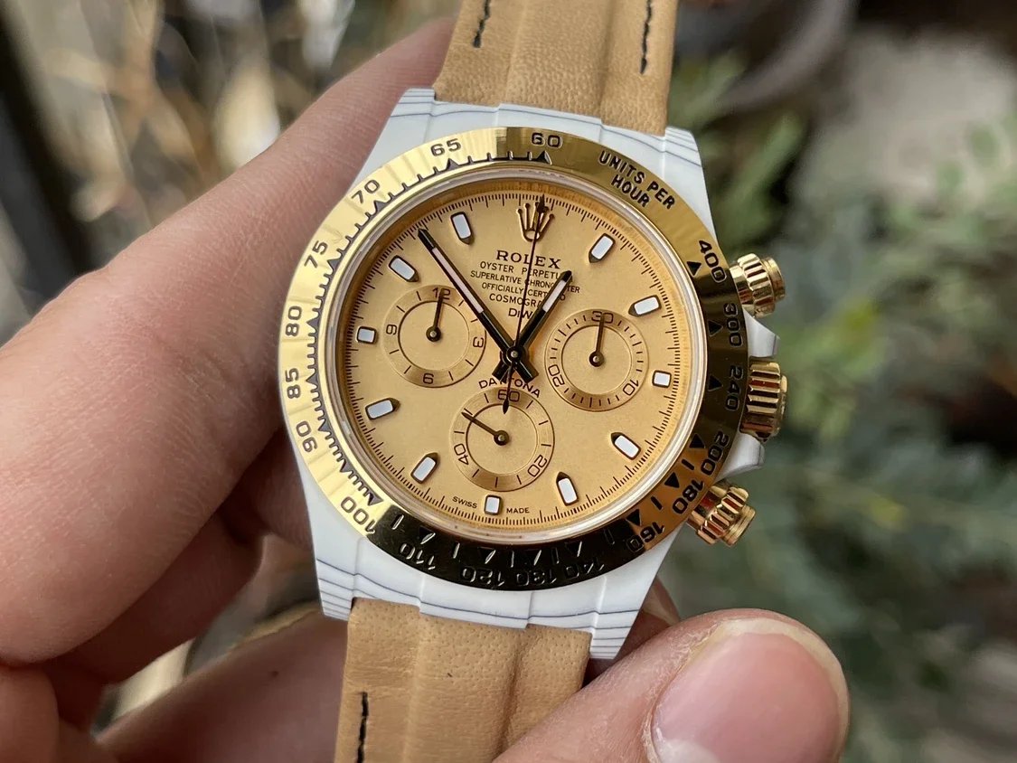 【4130 movimento DIW versão modificada】Rolex Cosmograph Daytona Series mostrador amarelo caixa de fibra de carbono