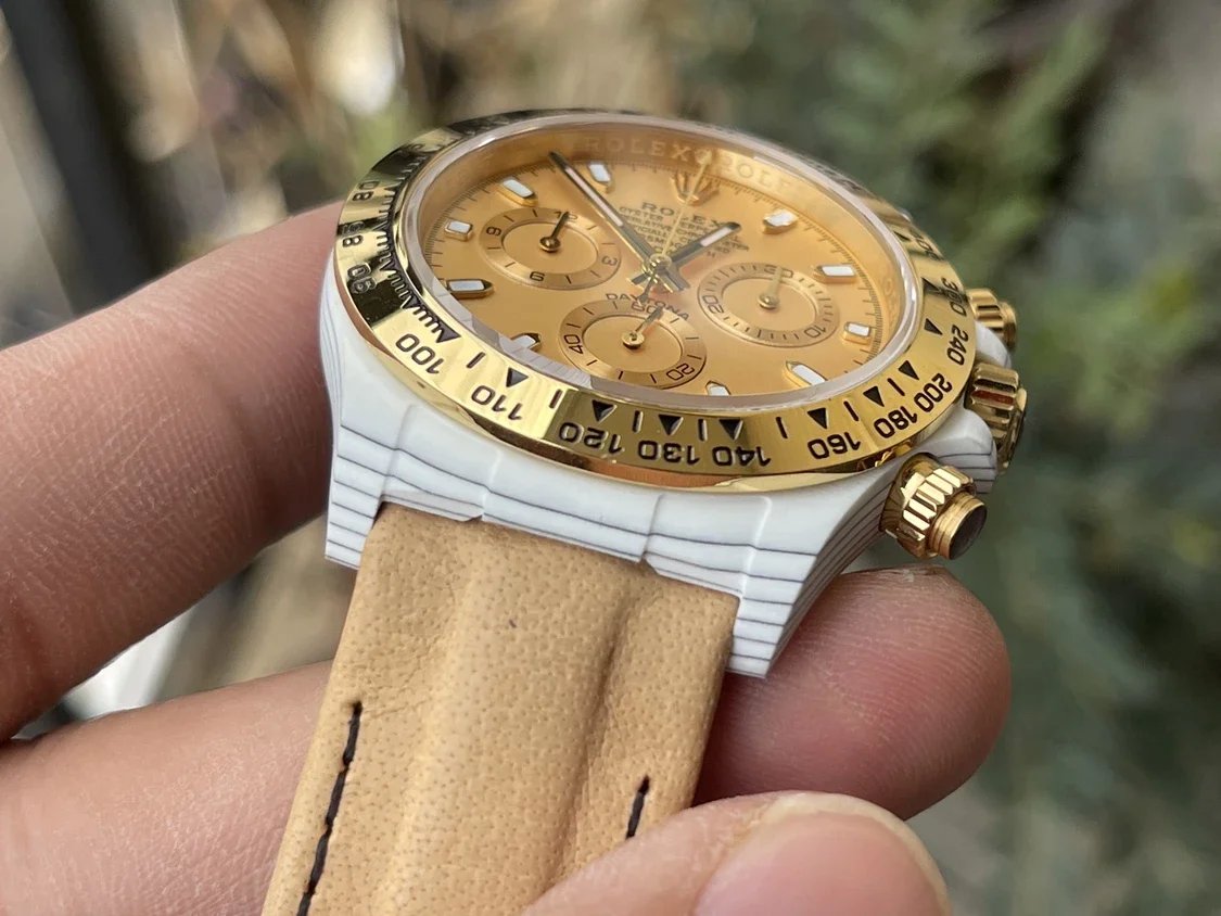 【4130 movimento DIW versão modificada】Rolex Cosmograph Daytona Series mostrador amarelo caixa de fibra de carbono