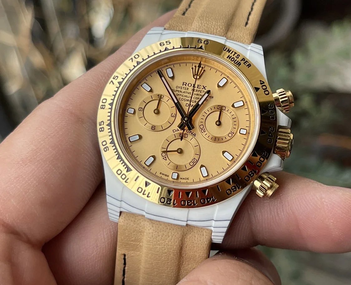 【4130 movimento DIW versão modificada】Rolex Cosmograph Daytona Series mostrador amarelo caixa de fibra de carbono