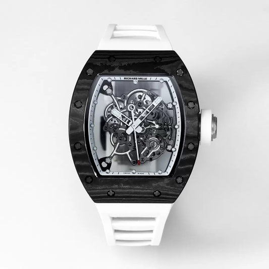 RICHARD MILLE RM055 Original redessiné 1:1 Meilleure édition BBR Factory 2024 Lunette blanche Bracelet noir 