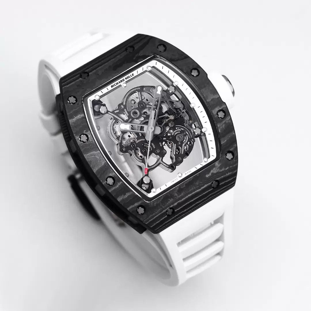 RICHARD MILLE RM055 Original redessiné 1:1 Meilleure édition BBR Factory 2024 Lunette blanche Bracelet noir 