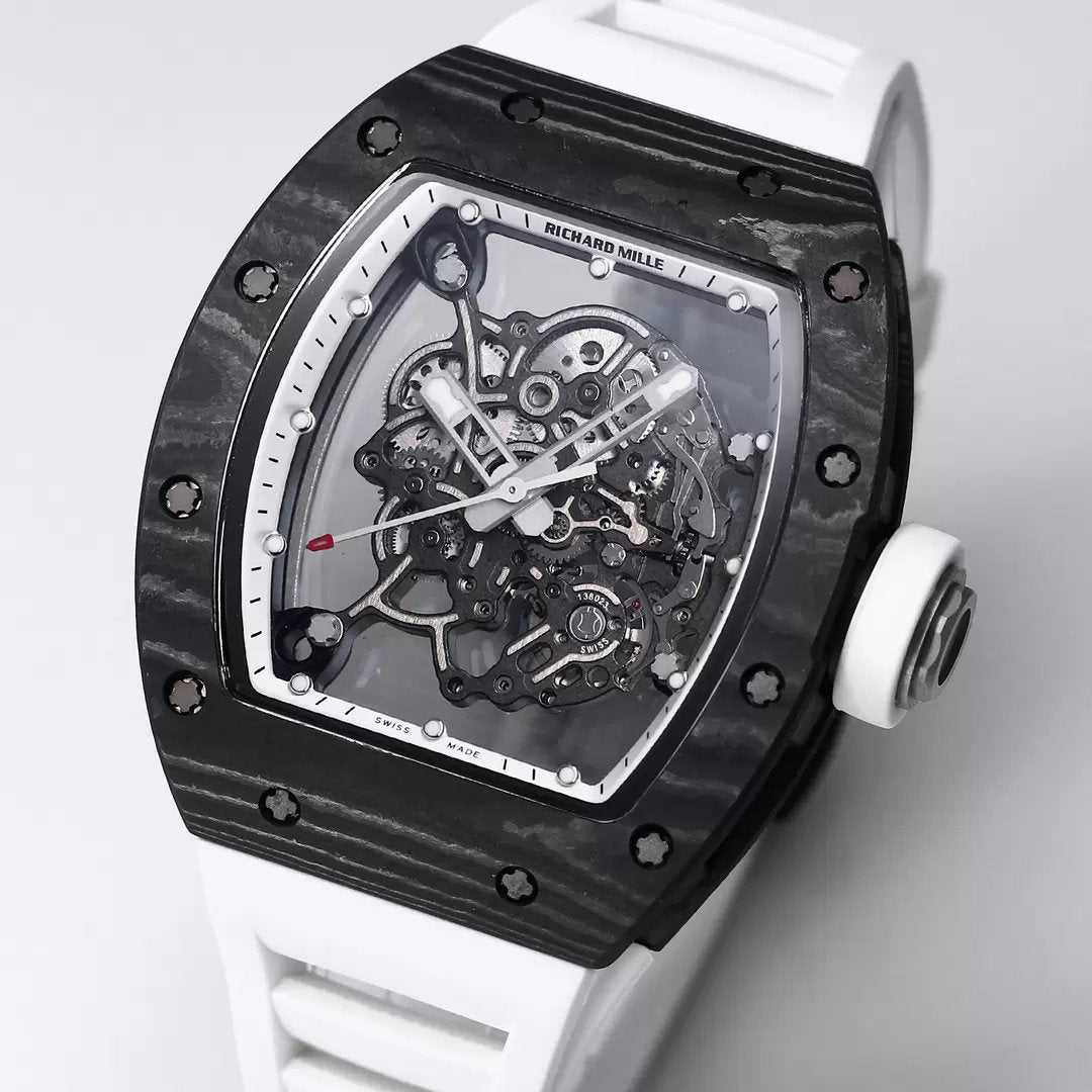 RICHARD MILLE RM055 Original redessiné 1:1 Meilleure édition BBR Factory 2024 Lunette blanche Bracelet noir 